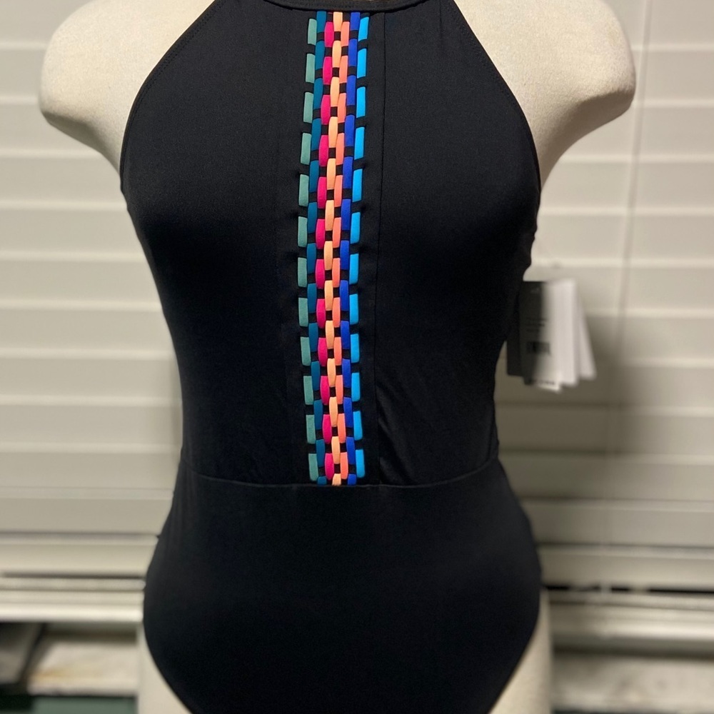 LA BLANCA macrame front halter swimwear